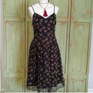 Kay Unger fit flare floral black dress NWT